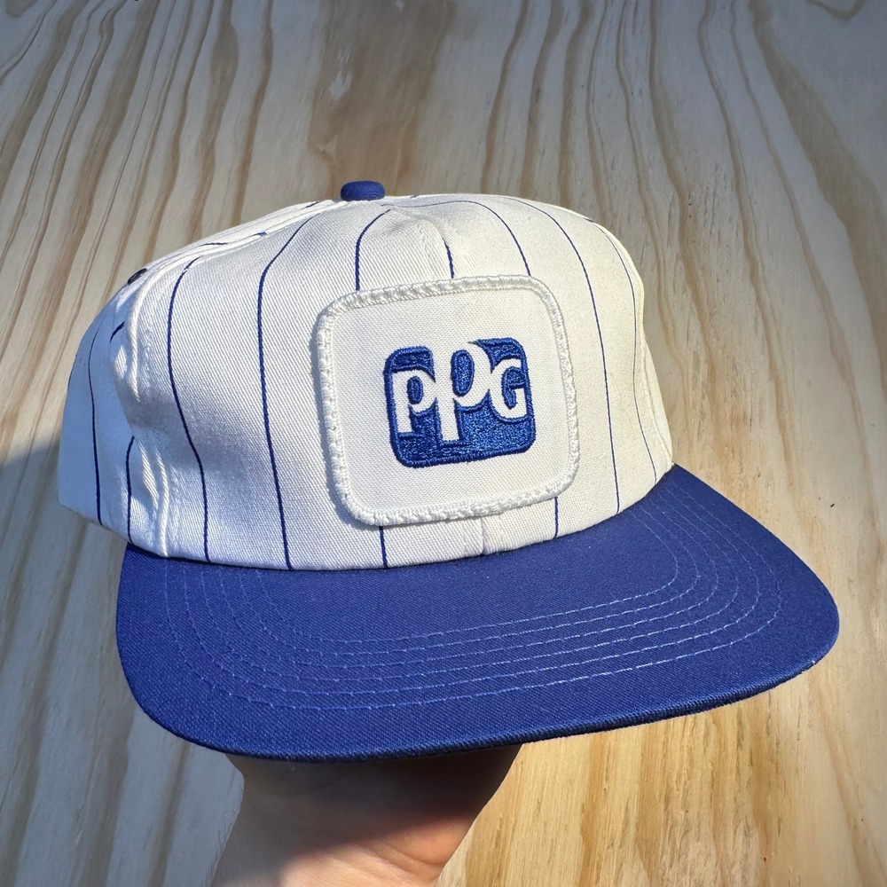 PPG Mens White Blue Pinstripe Snapback Hat Vintage Trucker Style Cap OSFA